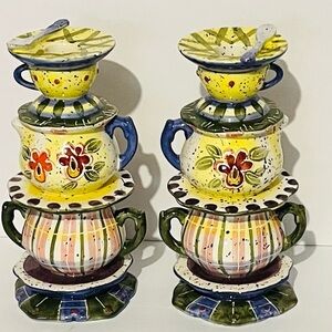 Vintage Julie Ueland Enesco Teacup Candlesticks lot of two